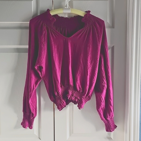 NWOT Plum Long Sleeved Gauzy Top w Elastic V neck, Cuffs and Hem. XL - Picture 1 of 11